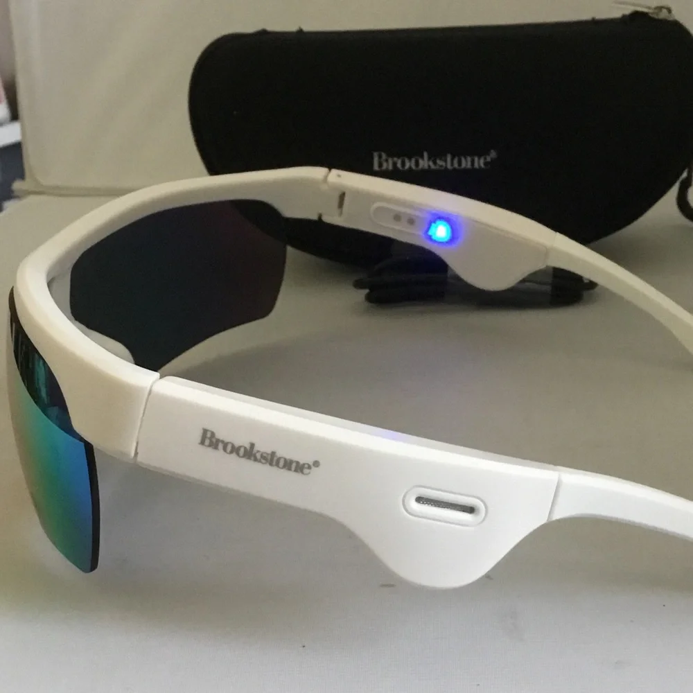 Brookstone White Frame Rainbow Mirrored Sports Sunglasses